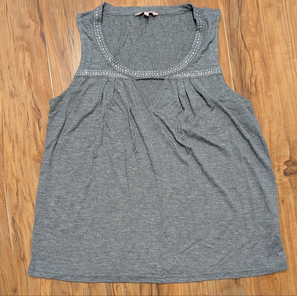 Juicy Couture Studded Sleeveless Tee V-Cutout Women's Large Grey Tank EUC Y2K - Picture 1 of 5